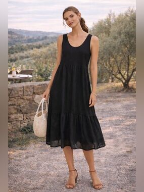 Anthropologie Black Tiered Midi Dress | Effortless Boho Summer  Vacation Resort